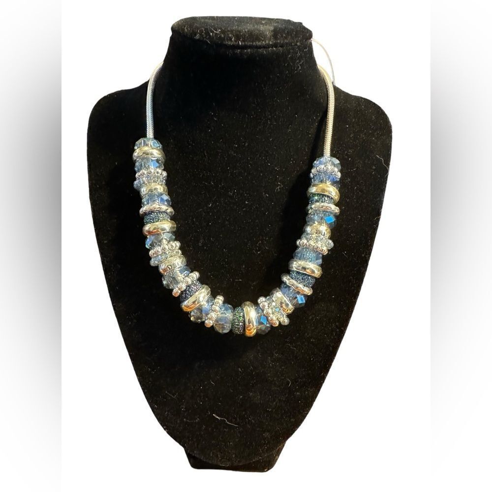 NWOT Style & Co silver tone blue beads 24”+3” necklace